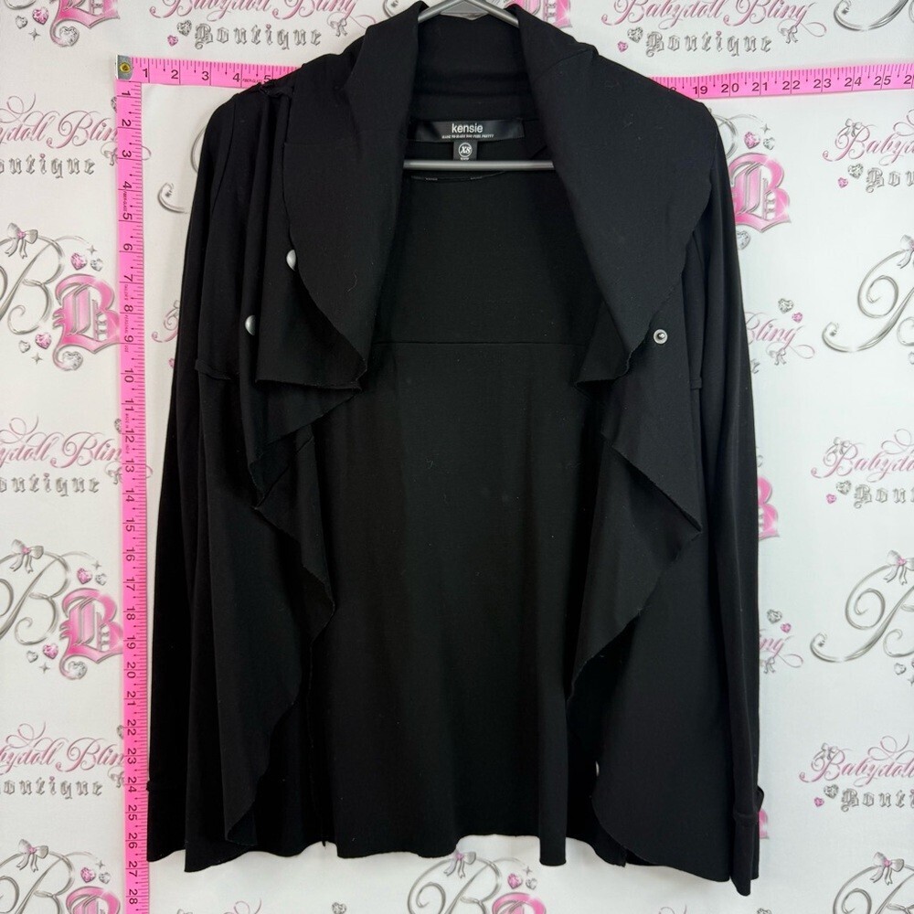 Kensie cardigan sweater flowy Black Draped Open-Front Cardigan snap Button